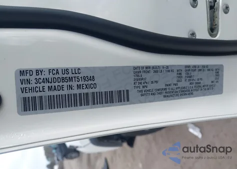 2021 Jeep Compass Trailhawk 4X4 z USA, uszkodzony, nr VIN 3C4NJDDB5MT519348